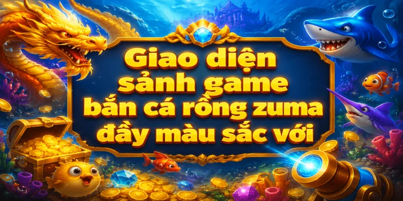 Giao diện sảnh game bắn cá rồng zuma đầy màu sắc với các chú rồng vàng uốn lượn tại 188BET