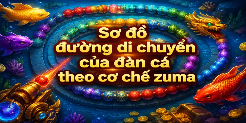 Sơ đồ đường di chuyển của đàn cá theo cơ chế zuma giúp người chơi dễ dàng canh tọa độ bắn